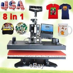 US 8 in1 Transfer Heat Press Machine Digital LCD timer T-Shirts Mugs Hats Plates
