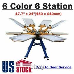 US Stock 6 Color 6 Station Silk Screen Printing Machine T-shirt Press Printer