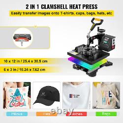 VEVOR 12x10 Heat Press 2 in1 T-Shirt Cap Hat Sublimation Printer Transfer