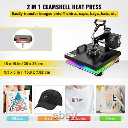 VEVOR 2 in1 Heat Press Machine 15x15 T-shirt Cap Sublimation Print Transfer