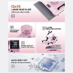 VEVOR Heat Press Machine 12x15 inch with 30oz Tumbler Press T-Shirts Pink