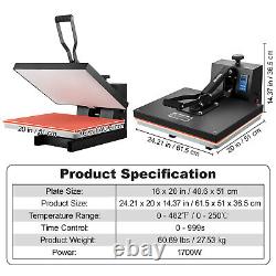 VEVOR Heat Press Machine 16x 20in Sublimation PrinterTransfer for DIY T-shirt