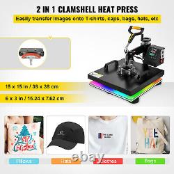 VEVOR Heat Press Machine 2in1 15x15 Sublimation Printer Transfer T-shirt Cap